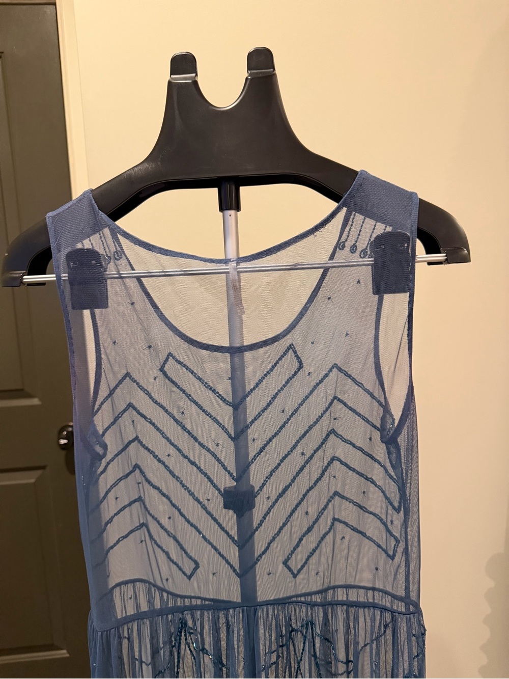 Free People Blue Sheer Beaded Embroidered Mini Dress XS - Picture 17 of 17